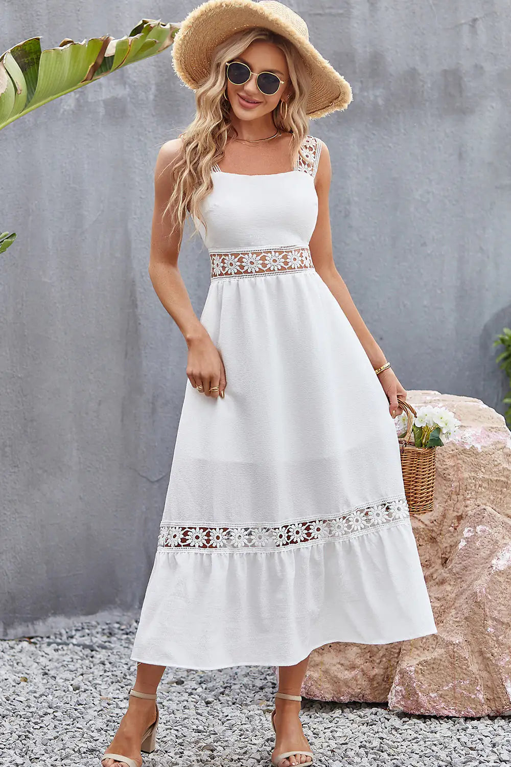 Elegant Lace Square Midi Dress