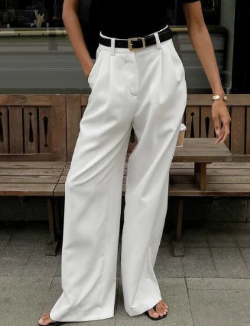 White High-Waist Loose Pants