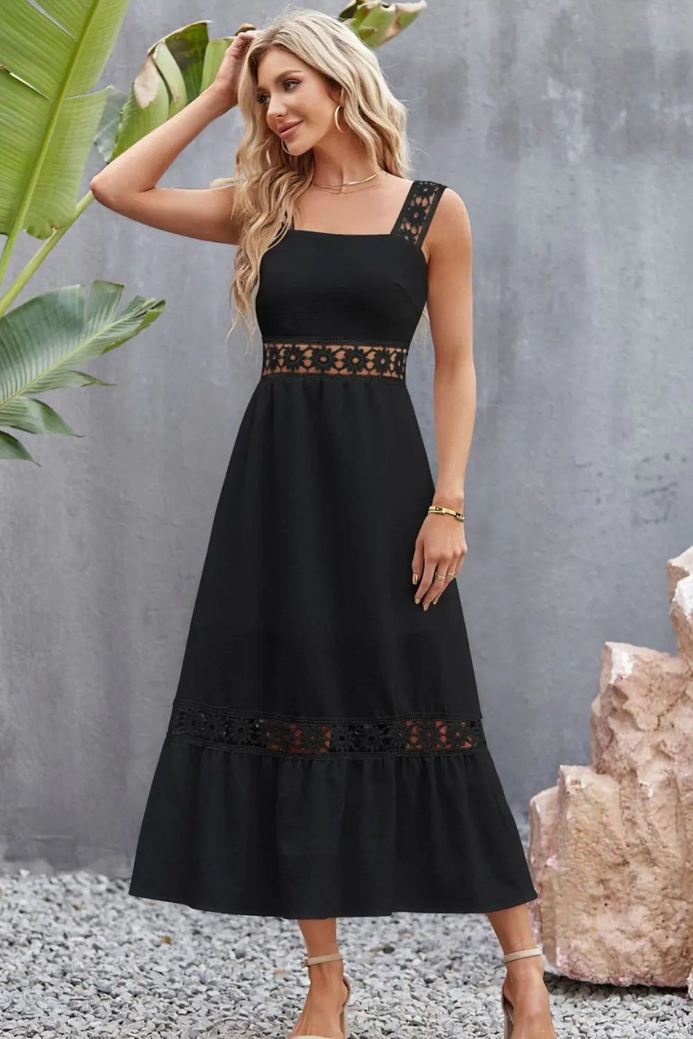 Elegant Lace Square Midi Dress