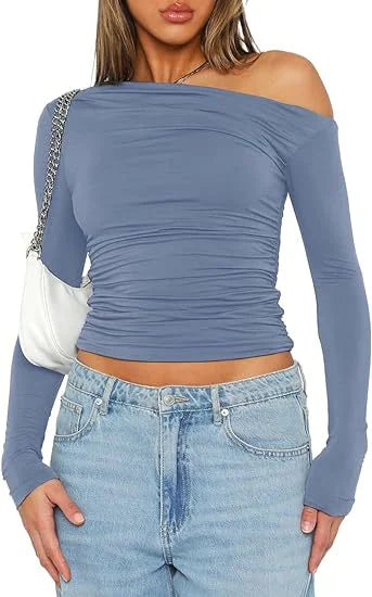 Asymmetric Shoulder Long Sleeve Top