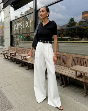 White High-Waist Loose Pants