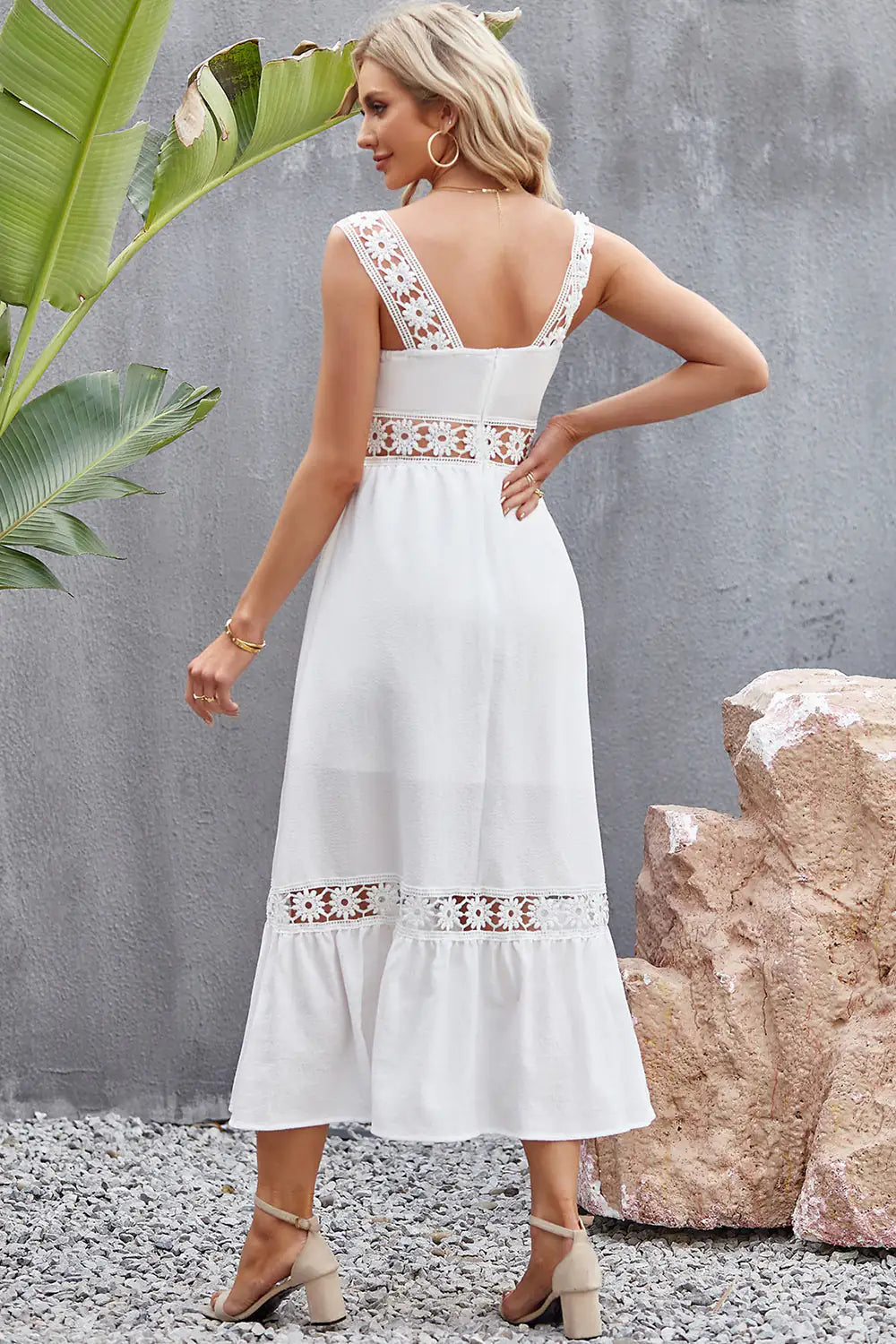 Elegant Lace Square Midi Dress