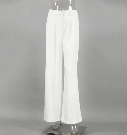 White High-Waist Loose Pants